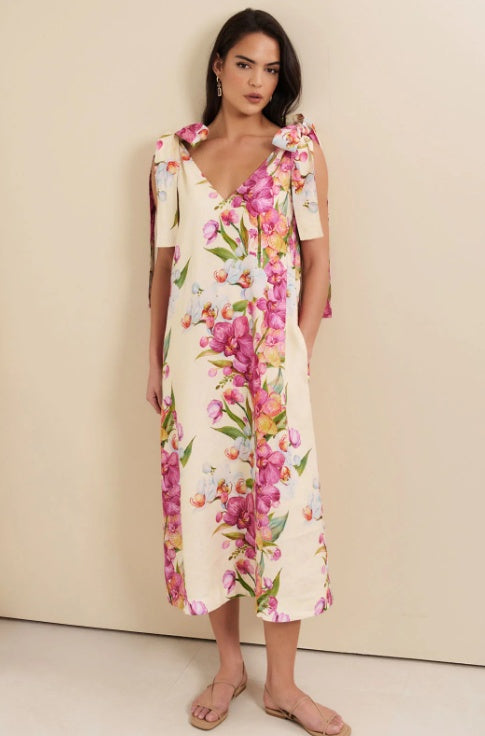 Adorne Hallie Tie Shoulder Linen Dress