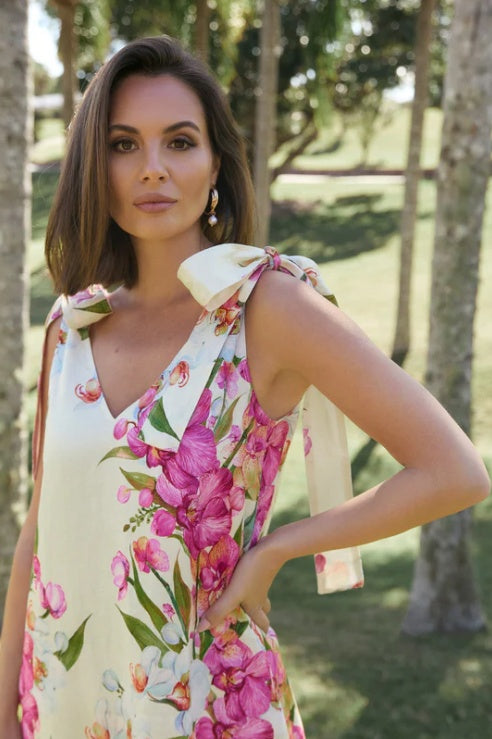 Adorne Hallie Tie Shoulder Linen Dress