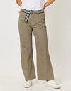 Threadz Georgia Wide Leg Denim Jean in Khaki