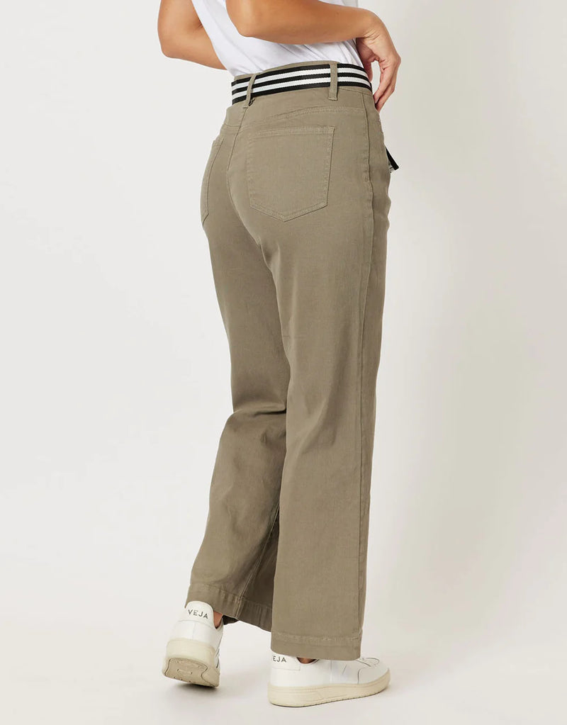 Threadz Georgia Wide Leg Denim Jean in Khaki