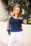 Fria Mesh Sleeve Knit Top in Navy