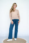 Silver Wishes Stripe Button Detail Knit Top