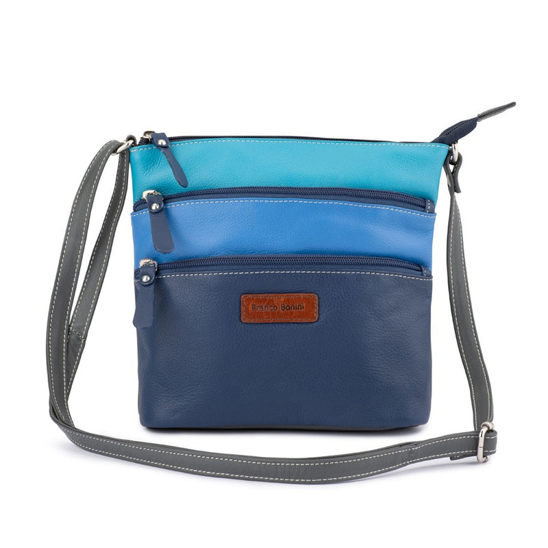 Franco Bonini Small 3 Zip Shoulder Bag in BlueMulti LB172