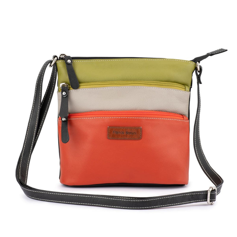 Franco Bonini Small 3 Zip Shoulder Bag in OrangeMulti LB172