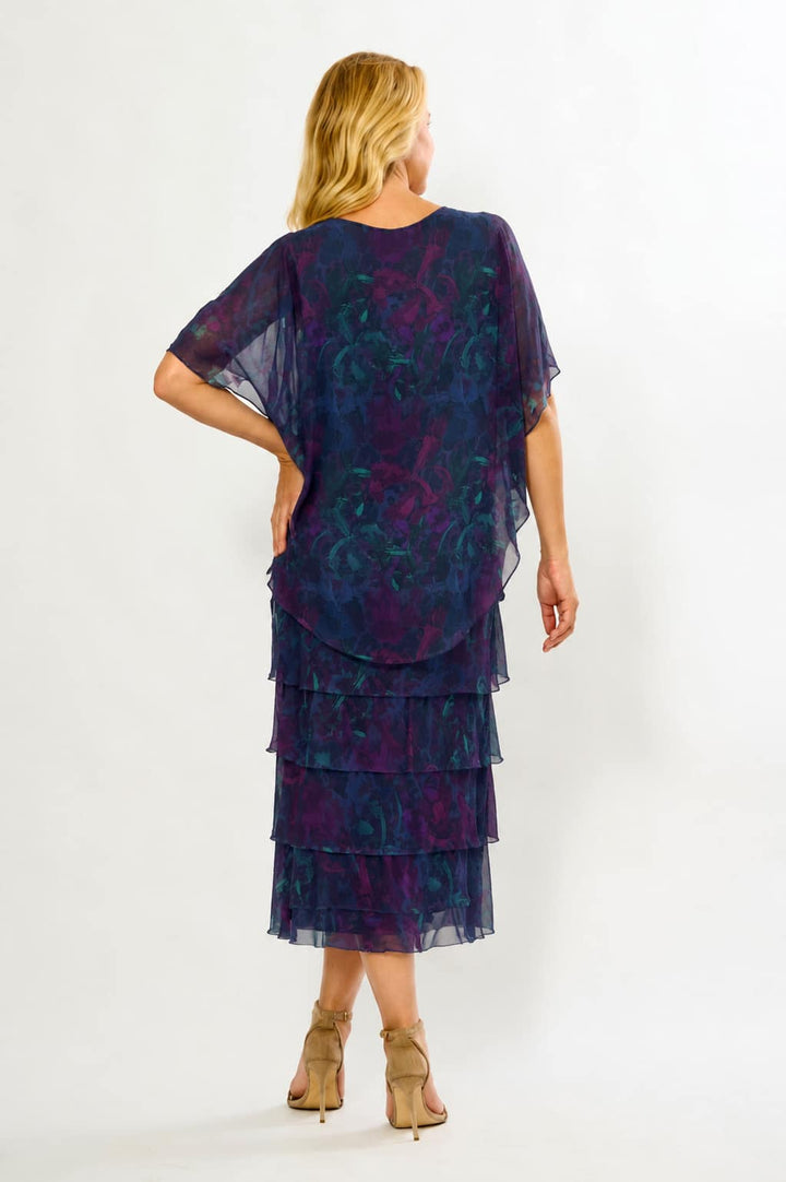 La Strada Multi-Layer Silk Dress in Navy/Pink/Aqua Floral