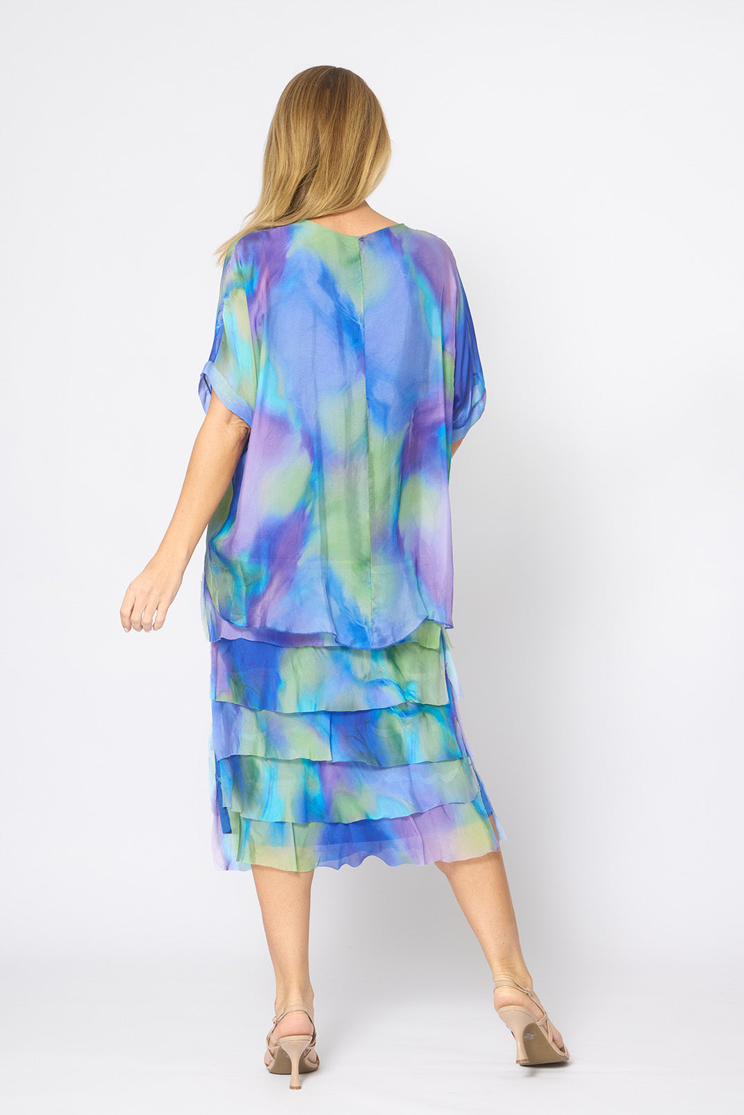 La Strada Multi-Layer Silk Dress in Cobalt Print