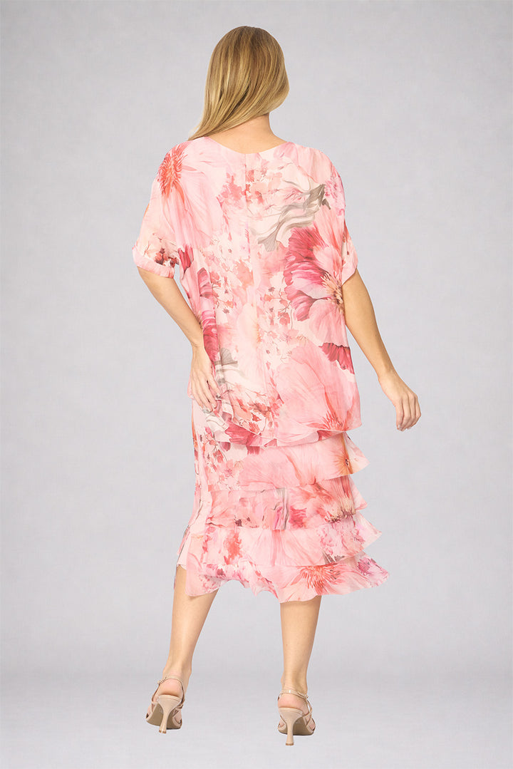 La Strada Multi-Layer Silk Dress in Pink Multi Floral