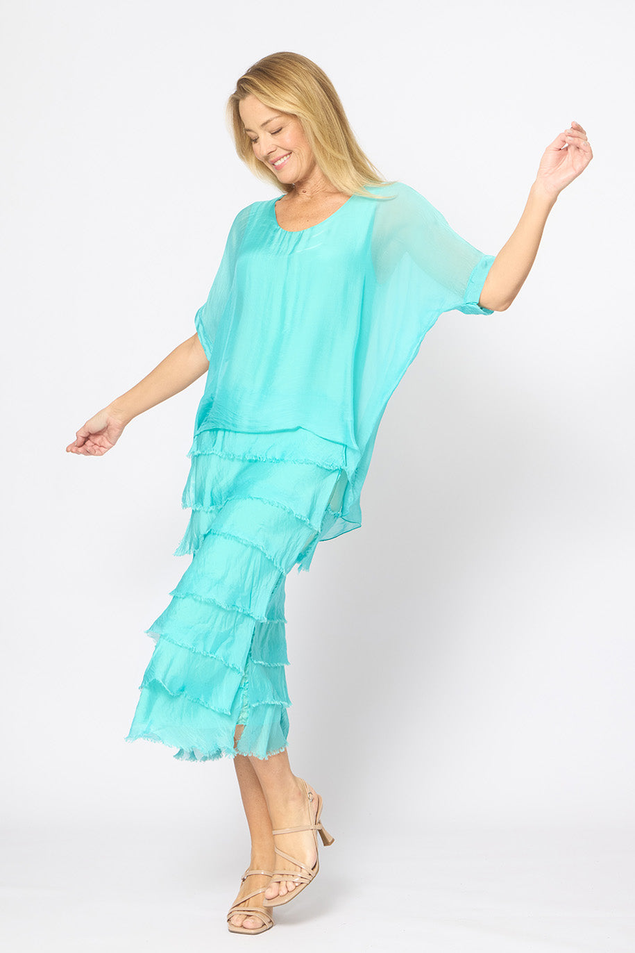 La Strada Multi-Layer Silk Dress in Aqua