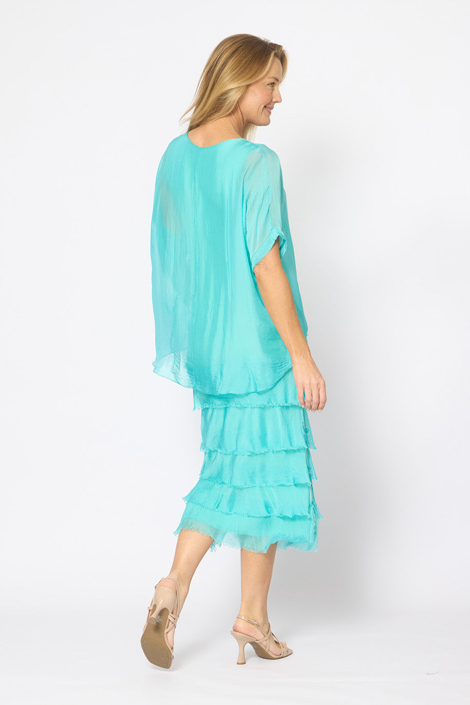 La Strada Multi-Layer Silk Dress in Aqua