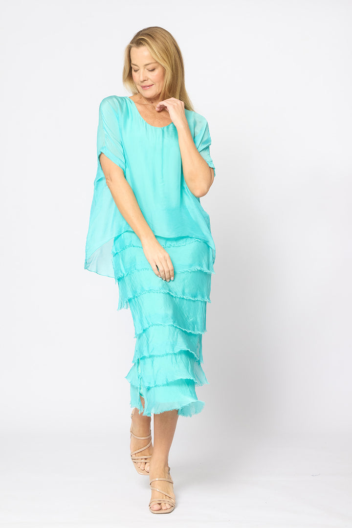La Strada Multi-Layer Silk Dress in Aqua