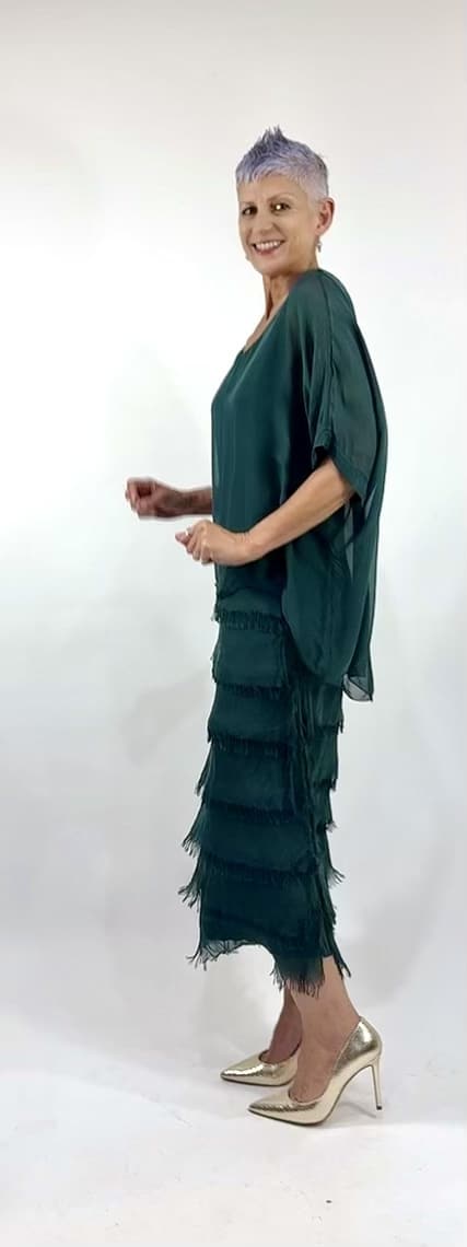 La Strada Flapper Skirt Dress with In Dark Green