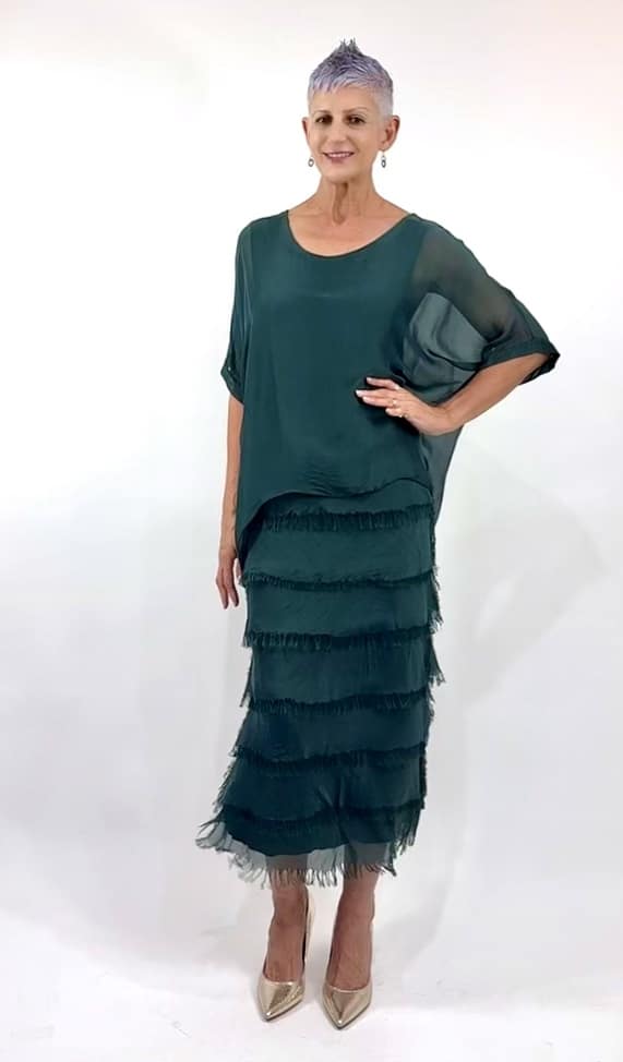 La Strada Flapper Skirt Dress with In Dark Green