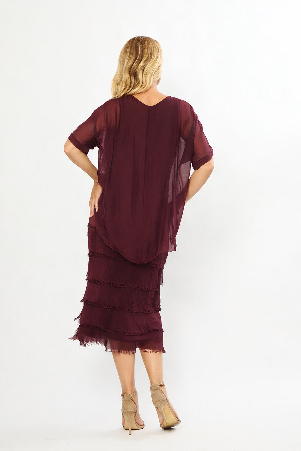 La Strada Multi-Layer Silk Dress in Wine