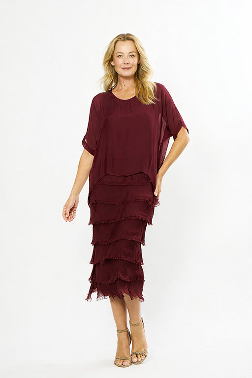 La Strada Multi-Layer Silk Dress in Wine