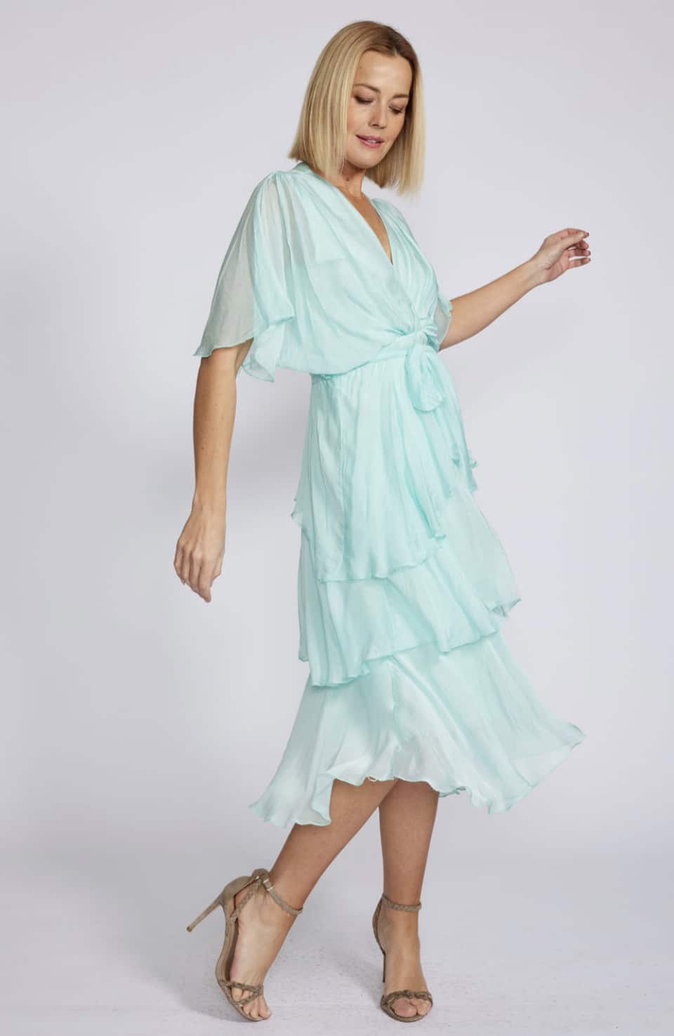 La Strada Cross Over Neckline Layer Skirt Dress in Aqua