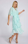 La Strada Cross Over Neckline Layer Skirt Dress in Aqua