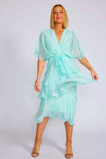 La Strada Cross Over Neckline Layer Skirt Dress in Aqua