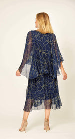 La Strada Silk Cape Dress in Navy Gold Print