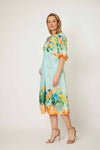 La Strada Knot Front Linen Green Floral Dress