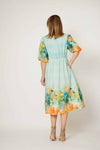 La Strada Knot Front Linen Green Floral Dress