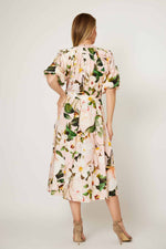 La Strada Puff Sleeve Shirt Linen Pink Floral Dress