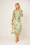 La Strada Keyhole Neckline Silk Dress in Green Floral