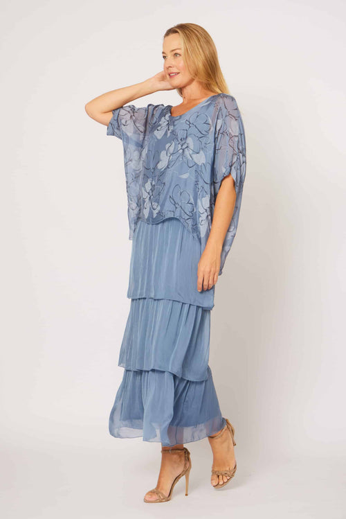 La Strada Multi Layers Dress in Floral Denim