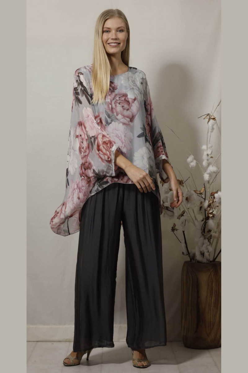 La Strada Silk Blended Pants in Charcoal