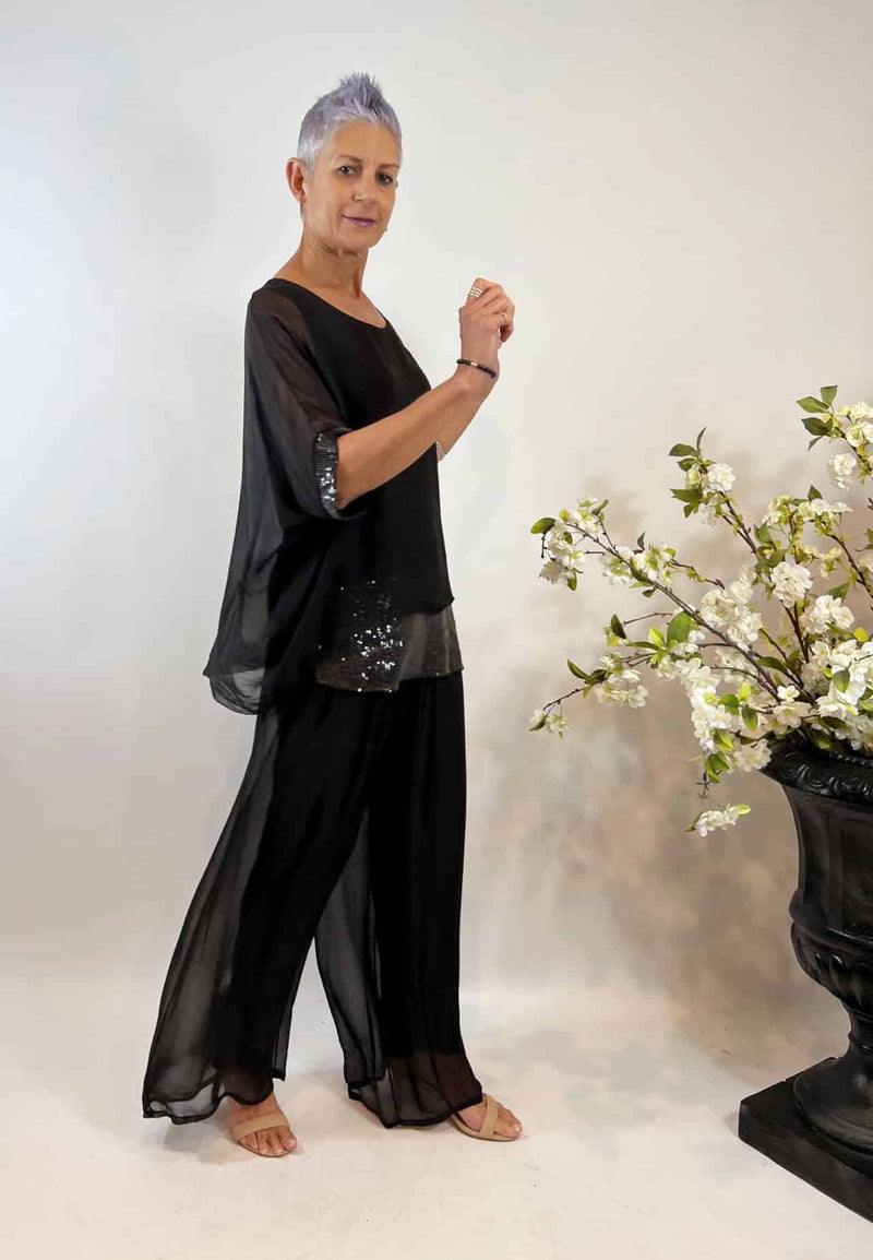 La Strada Silk Blended Pants in Black