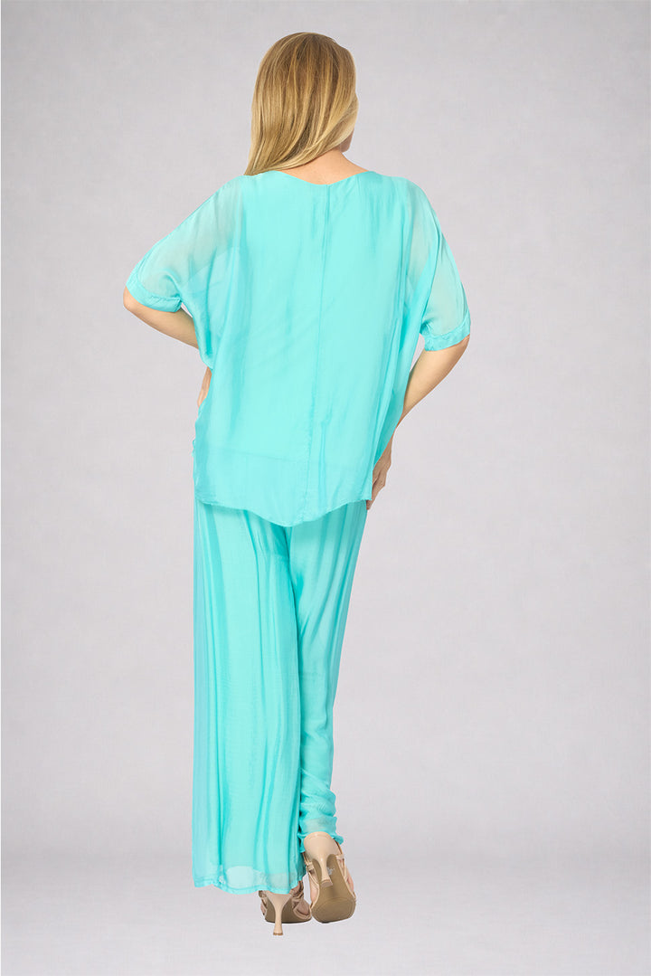 La Strada Silk Blended Pants in Tiffany