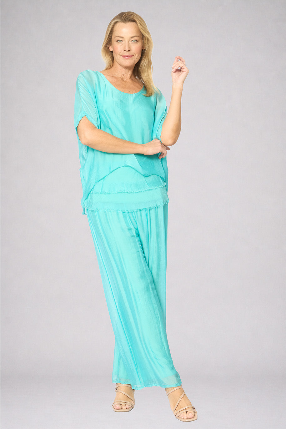 La Strada Silk Blended Pants in Tiffany
