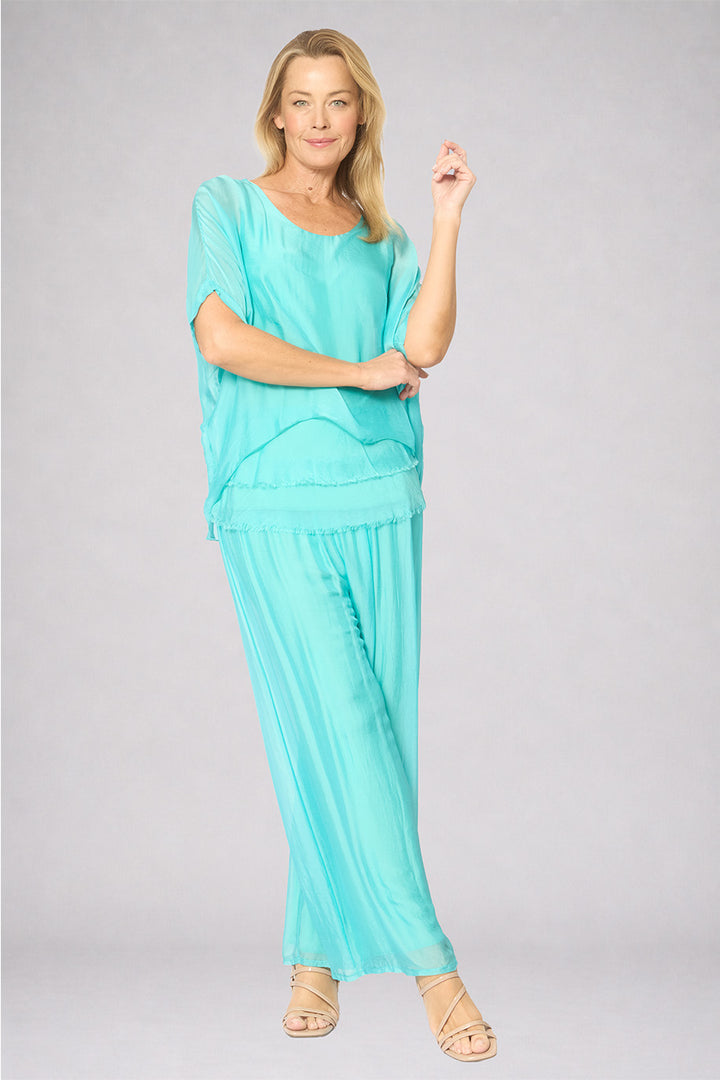 La Strada Silk Blended Pants in Tiffany
