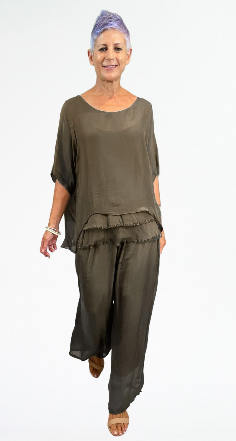 La Strada Silk Blended Pants in Moro