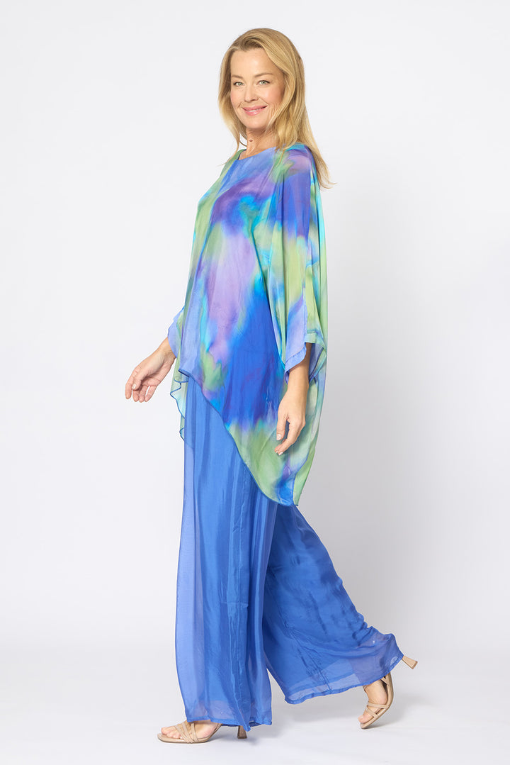 La Strada Silk Kaftan in Cobalt Water colours