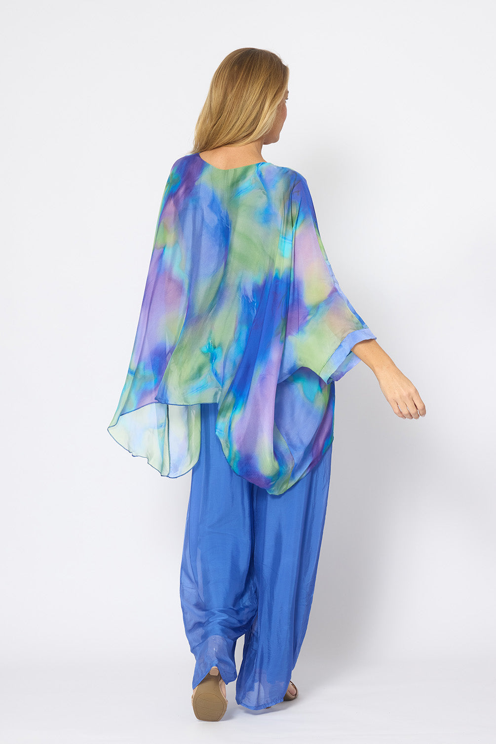 La Strada Silk Kaftan in Cobalt Water colours