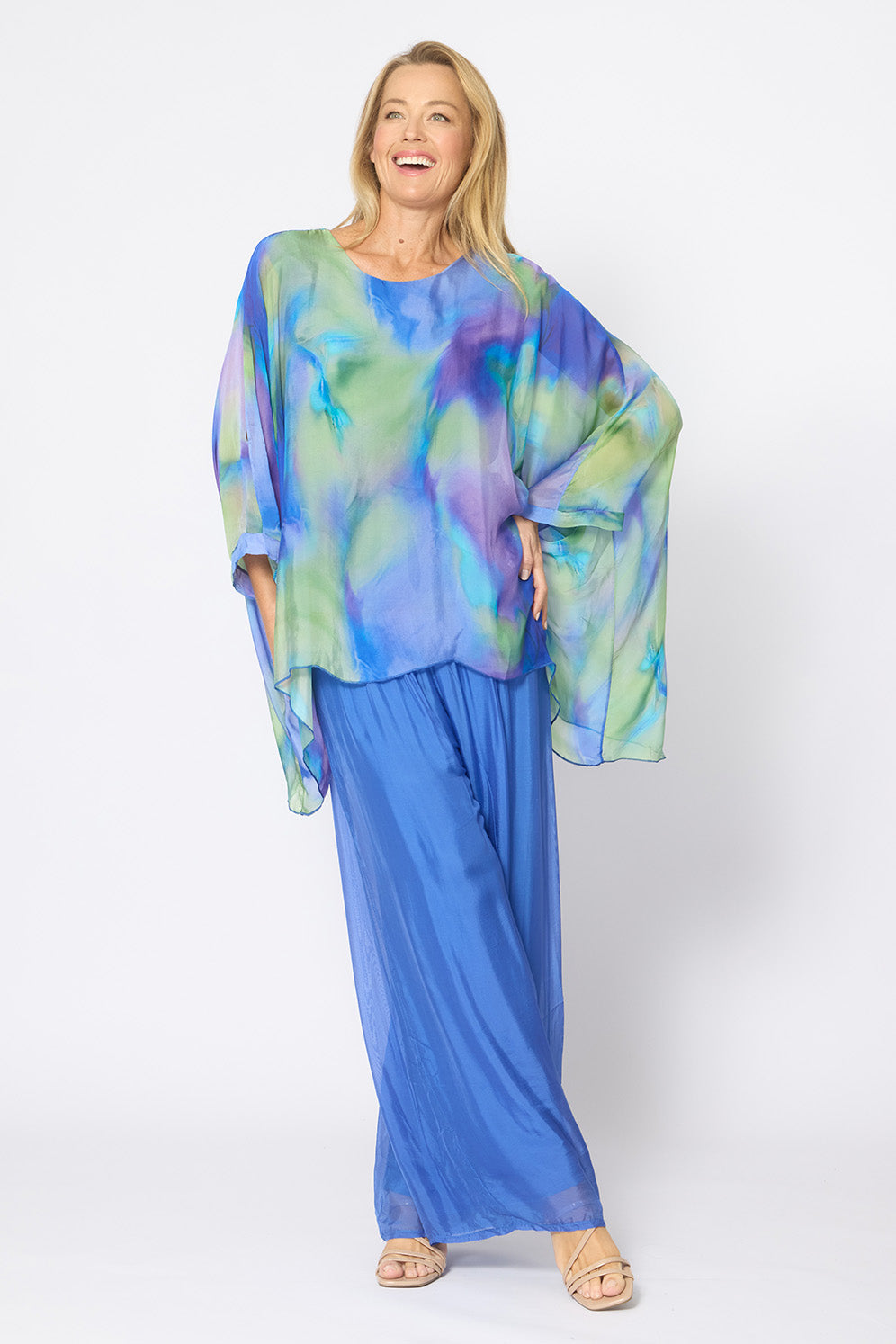 La Strada Silk Kaftan in Cobalt Water colours