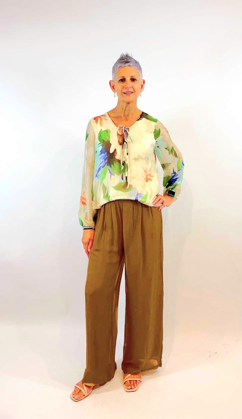 La Strada Silk Blended Pants in Caramel