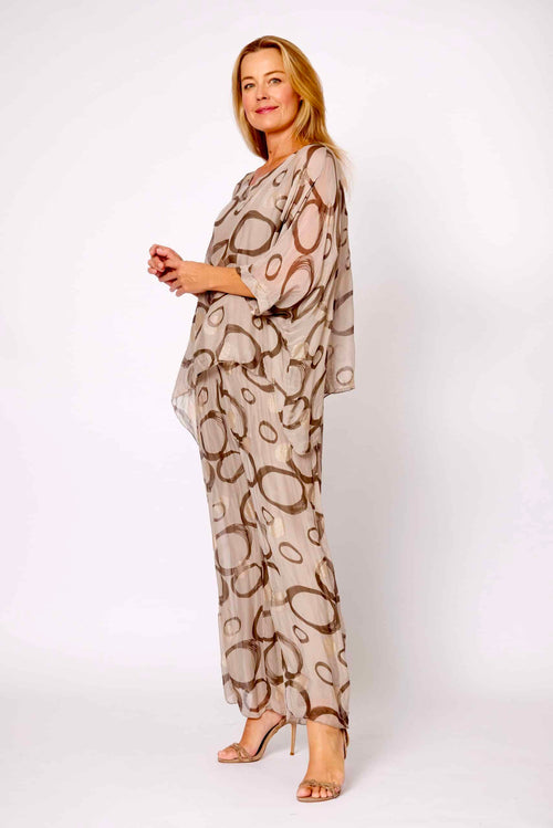La Strada Silk Kaftan Top with Sparkle Circles