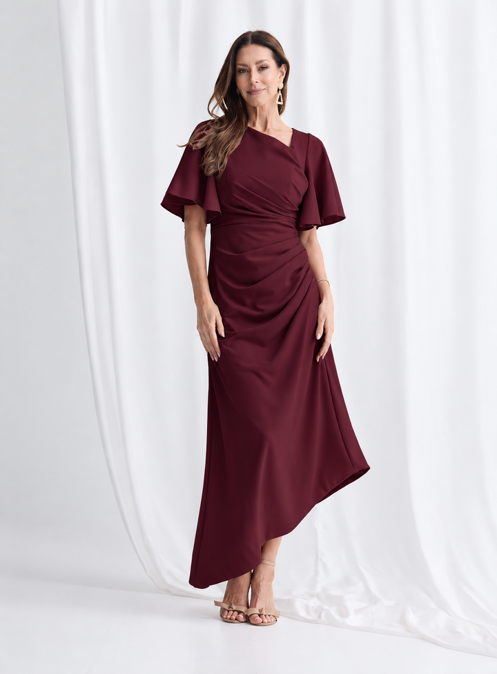 Trellis Lane Martha Asymmetrical Hem Dress TL1161 (Available in Dusty Pink, Burgundy, Teal and Imperial Blue)