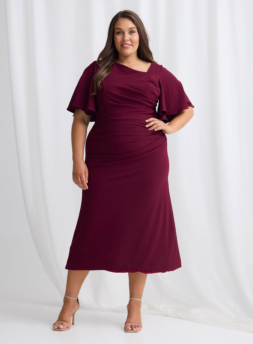 Trellis Lane Martha Midi Dress TL1196 (Available in Dusty Pink, Burgundy, Teal and Imperial Blue) (Copy)