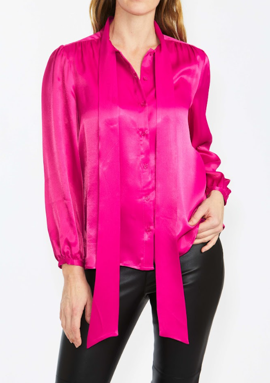 Ping Pong Pussy Bow Blouse in Fuschia