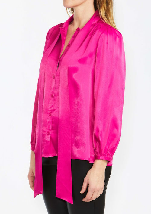 Ping Pong Pussy Bow Blouse in Fuschia