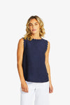 Ping Pong Lucy Linen Scallop Top in Navy