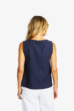 Ping Pong Lucy Linen Scallop Top in Navy