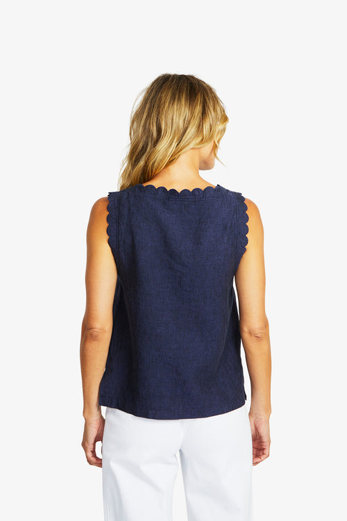 Ping Pong Lucy Linen Scallop Top in Navy