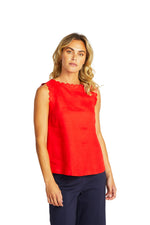 Ping Pong Lucy Linen Scallop Top in Poppy