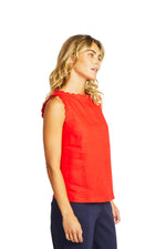 Ping Pong Lucy Linen Scallop Top in Poppy