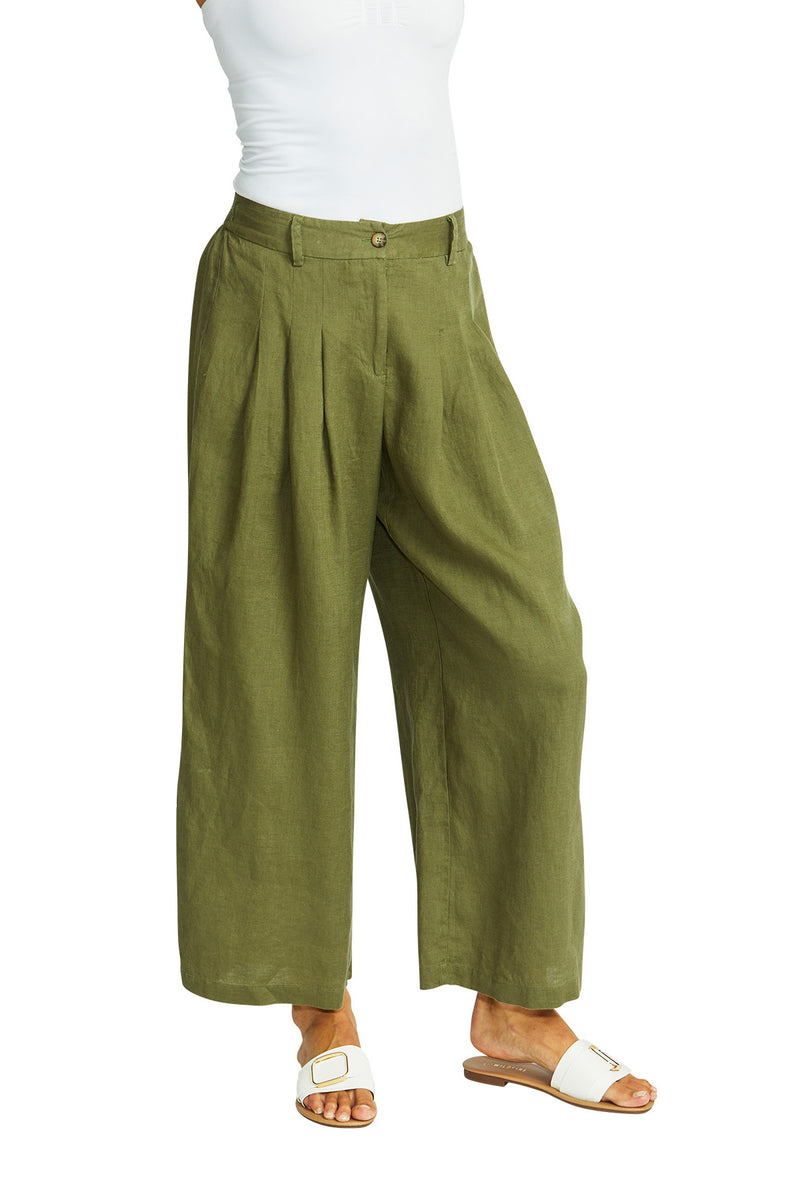 Ping Pong Amal Linen Palazzo Pant in Khaki