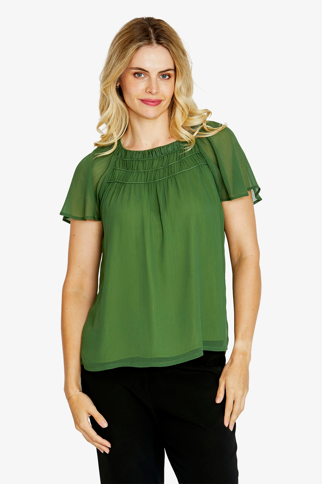 Ping Pong Lucianna Flutter Sleeve Top in Agave