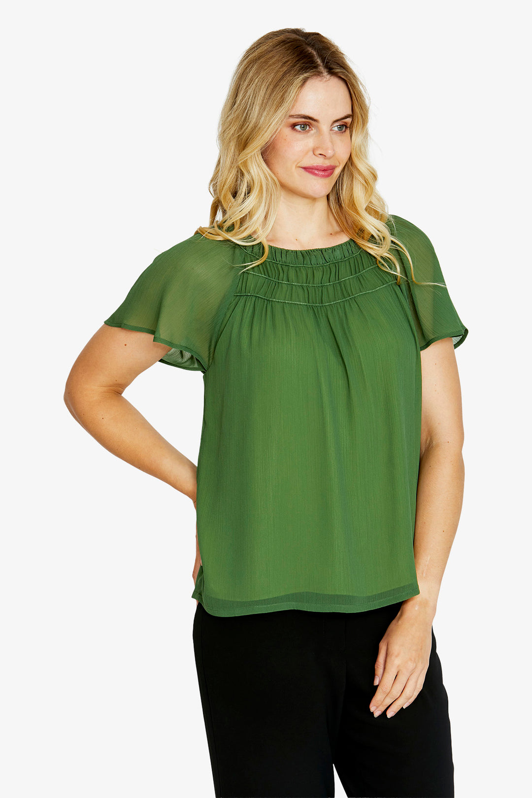 Ping Pong Lucianna Flutter Sleeve Top in Agave
